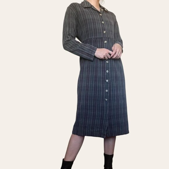 American Vintage Dresses & Skirts - 90s plaid long sleeve flannel button-up babydoll dress Original TY Wear - Large